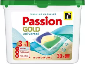 PASSION GOLD skalbimo kapsulės 3in1 Universali 1 pakuotė - 30 vnt.