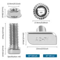 40 Pack Solar Panel Bracket End Clamp M8 Flange Nuts 304 Stainless Steel T Screw for  PV Solar Mounting Rails Photovoltaic Boats