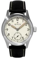 KNIS Retro Military Made in Sapphire 10 ATM Water Black Men's Watch, Japan, Crystal, Resistance, Off-White Dial, Leather, KN003-WHBKLE