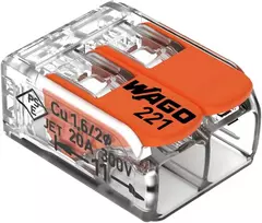 Orno Złączka „Wago“ 2 takelių jungtis, modelis: 221-412, nuo 0,20 iki 4,00 mm², 10 vnt.