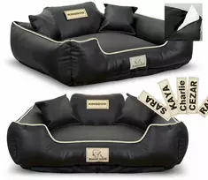 Aio Factory Šuns guolis KINGDOG ECO LEATHER 75x65 cm, nuimamas, personalizuotas, neslystantis, juodas