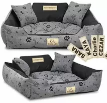 Aio Factory Šuns guolis KINGDOG voljeras 75x65 cm, personalizuotas, vandeniui atsparus, kaulai, juodos spalvos