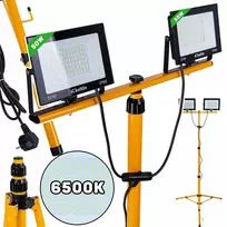 Keltin LED prožektorius 2x50W su teleskopiniu stovu ir laidu - šaltai balta spalva 6500K (1)