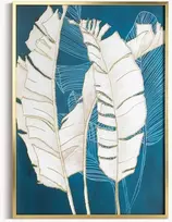 Eurofirany Egzotinių lapų sienų paveikslas, turkio ir aukso drobės paveikslas, tropinis dekoras svetainei, 50x70 cm dekoratyvinis paveikslas