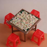1:12 Dollhouse Accessories Mini Mahjong Props Chinese Mahjong Table + Chair Model Scene Ornaments Play House Toys