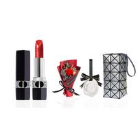 DIOR Lūpų dažai Satin 999 1,5 g + Rožių puokštė + Baltas akmuo Aromaterapija + Ledyninis sidabro Kosmetinė tašė mėlyna