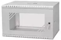 LEXI-Net 19" sieninė spinta Basic 6U 520x450, stiklinės durelės, be nugarėlės, išlankstoma, pilka