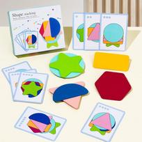 Children Puzzle Wooden 3D Jigsaw Game Tangram Stick Geometric Ring Shape Matching Kids Early Educational Toys