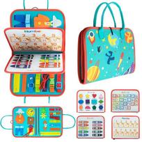 Montessori Toddler Busy Board Educational Activity for Basic Dress Motor Skills Baby Learning Toys for Travel Boys Girls Handbag žalia