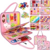 7IN1 Pink Felt Busy Board Educational Sensory Motor Skill Activity Developing Book Toddler Learning Cognitive Exercise Girl Toy rožinė