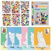Children 3D Geometric Puzzle Stickers Cartoon Animal Sticker Puzzle Portable DIY Collage Sticker Book Kids Sticker Toy Gifts