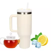 Extralink Juodas Forest | Termo puodelis ze słomką | termos su laikikliu 1200ml smėlio spalva