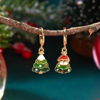 Exquisite Small Star Christmas Tree Hoop Earrings for Women Hollow Shiny Zircon Xmas Tree Earrings Friendship Party Jewelry Gift