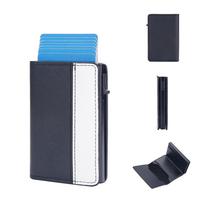Baellerry Men's RFID Leather Card Holder: Color Block, Anti-Theft, Automatic Pop-Up Design juoda