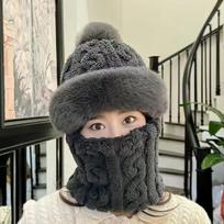 Women's Winter Cycling Balaclava: Full Face Mask with Ear & Neck Protection - Warm Integrated Hat for Cold Weather. tamsiai pilka spalva