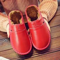 Unisex odinės indoor šlepetės: Šiltas medvilninis, Vandeniui atsparus, Neslystantis, Minkštas karvės odos padas žiemai Size 28 (39-40) raudona