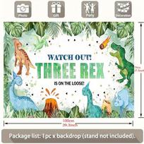 2D Flat Watercolor Jungle Dinosaur Backdrop for Boy's Third Birthday Decoration 47.2x31.5inch/120*80cm