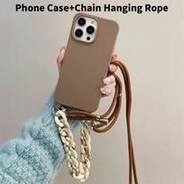 Iphone16plus Silicone Back Cover With Elegant Crossbody Strap For Female Daily Carry Khaki 16pro