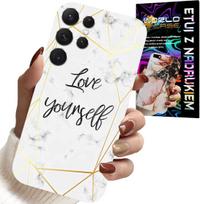 Etui Do Samsung Galaxy S22 Ultra - Biały Marmurek W Złote Ramki Love You