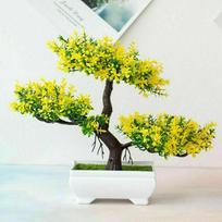 High-quality Realistic Artificial Bonsai Pine Tree Pot Plant For Elegant Home Decor Yellow