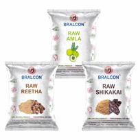 BRALCON Žalių Reetha, Amla ir Shikakai rinkinys 300g (Po 100g kiekvienas) | 100% Natūralūs Džiovinti Visai Žolynai | Tradicinė Plaukų ir Odos Priežiūra