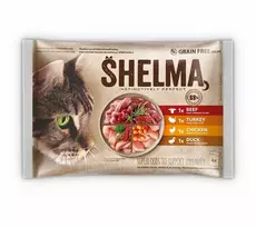 Kačių Maistas - SHELMA Drėgnas Kačių Maistas 340g Vištiena, Kalakutiena, Jautiena, Antiena