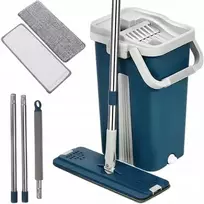 Winder Home Plokščia šluota su dviem skyriais kibiru ir 3 mikropluošto šluostėmis – mėlyna ,37 cm
