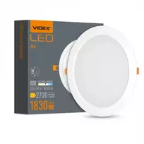 Įmontuojamas LED skydelis 24W 2700Lm 4000K IP20, VIDEX VLE-DLBR-244 | Apvalus, baltas – Žemo profilio dizainas montavimui sekliose lubose