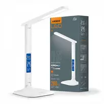 LED stalinė lempa su LCD ekranu, pritemdoma 7W 490Lm 3000/4000/5500K VIDEX VLE-TF05W | RIO balta – įmontuotas laikrodis, kalendorius ir termometras