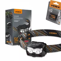 Videx Įkraunamas galvos žibintas su judesio jutikliu LED 2xCREE XTE 5W 500Lm 5000K, Li-ion VLF-B12 1200mAh kai 3xAAA, VLF-H055D – Hibridinis maitinimas iš keičiamo akumuliatoriaus arba AAA baterijų