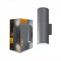 Fasado LED lempa, dvipusė 2xE27 IP54 VIDEX VL-AR082G | PORTER-GRAY, pilka – dvipusis šviesos srautas pastato sienoms ir įėjimui apšviesti
