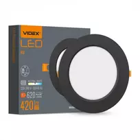 Įmontuojamas LED skydelis 6W 620Lm 4000K IP20, VIDEX VLE-DLBR-064B | Apvalus, juodas – Žemo profilio dizainas montavimui sekliose lubose