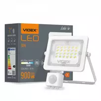 LED prožektorius su jutikliu 10W 900Lm 5000K IP65 VIDEX VLE-F2e-105W-S | LUCA - baltas – PIR jutiklis garažo vartų zonai
