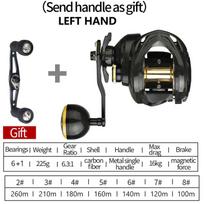 Baitcasting Reel Magnetic Brake Reel Carbon Fiber Body 16KG Drag Power 6.3:1 Ratio 6+1BB Fishing Reel Spinning Reel Waterproof and Corrosion Resistant Left Hand
