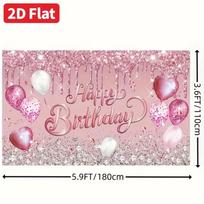 2D Pink Silver Glitter Happy Birthday Backdrop Banner Photography Background 47.2x31.5inch/120*80cm