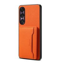 Sony Xperia 1 VII Magnetic 2-in-1 Lychee Pattern Leather Case with Card Slots. Sony Xperia 10V oranžinė