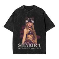 Shakira las mujeres ya no lloran world tour  Apparel Washed T Shirts for Unisex Women Streetwear Hip Hop TShirt Summer Tees S