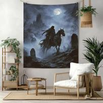 Tapestry Gothic Dark Fantasy Horseman 75x100 juoda