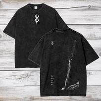 Guts Griffith Printed Washed Tshirt Berserk Anime Clothing Men Manga Cotton Tshirts Casual Oversized Tee Harajuku Retro T Shirt S