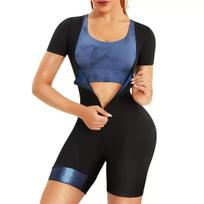 Fitness Ladies Short Sleeve Bodysuit Sauna Suit With Belt Abdomen Shaping Waist Slimming Clothing Sweat Absorbing Underwear L
