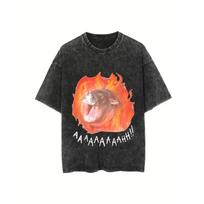 Screaming Hippo Meme Graphic TShirt Retro Funny AAAAAAAHH Fire Hippo Print Oversize Short Sleeve Loose Fit Crew Neck Top S