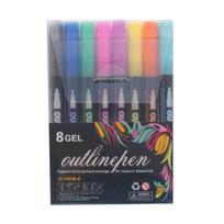 Dvipusiai metalizuoto kontūro rašikliai, fluorescenciniai markeriai su spalvotais kraštais, lygiai rašantys žymekliai kortelėms, rankdarbiams ir užrašams 1 Set 8pcs juoda