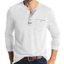 Men's Casual Henry Collar Long Sleeve T-Shirt Fashion Patchwork Comfortable Slim Fit Basic Tees for Daily 3XL balta