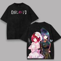 OSHI NO KO Anime T Shirt Hoshino Ai Cute Printed Tshirt Vintage Washed Tshirt For Mens Clothing Pure Cotton Soft Tees Tops S