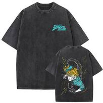 Washed Vintage Anime Jojos Bizarre Adventure Dio Brando Graphic Tshirt Men Women Fashion Manga Oversized T Shirt Streetwear S