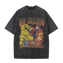 Washed Vintage Anime JoJos Bizarre Adventure Golden Wind Iggy Graphic Tshirt Men Casual Oversized T Shirt Male Cotton Tshirts S