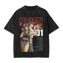 Classic Retro Anime Black Lagoon Graphic Print TShirt Women Men Vintage Washed Oneck Cotton Summer New Tee Loose Oversized Top S