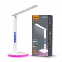 LED stalinė lempa su LCD ekranu, pritemdoma 7.5W 300Lm 3000/4000/5500K VIDEX VLE-TF05W-RGB | balta – su RGB fono šviesa, laikrodžiu ir termometru