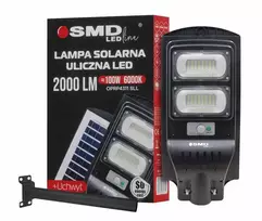 UN LED saulės energija varomas gatvės žibintas 100W 10AH 6000K 2000lm + laikiklis