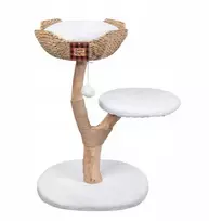 Feandrea Katės draskyklė, smėlio ir baltos spalvos, 89 cm, ant medinės kojelės su krepšeliu ir sėdyne